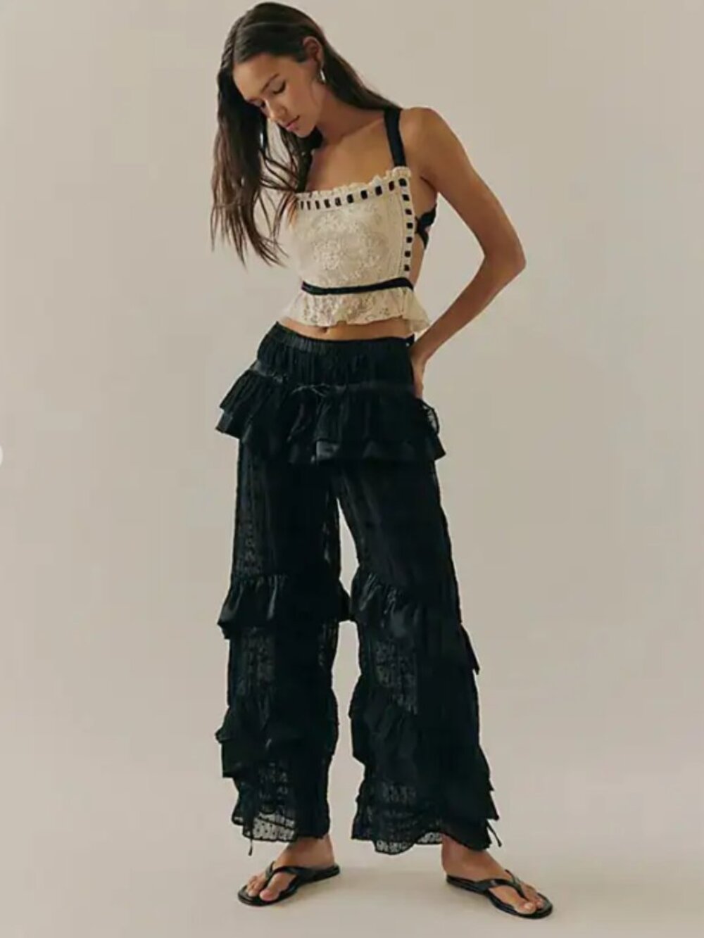 NWOT Free People Belle Ruffle Black Pants Size Medium